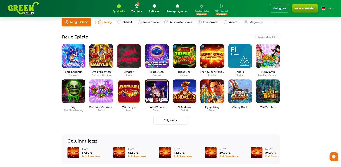 green casino spiele