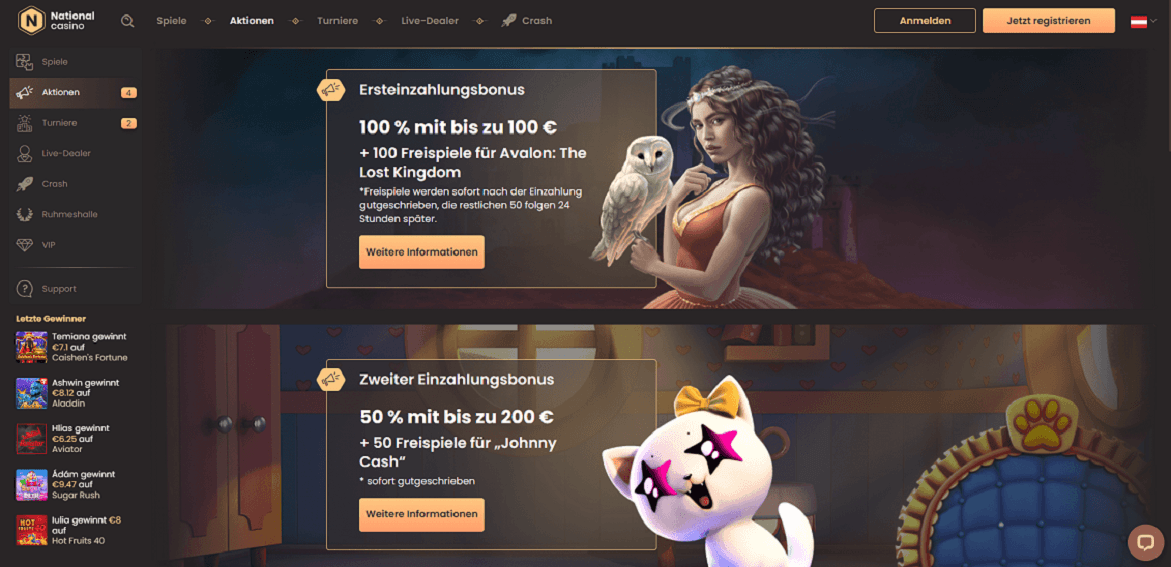 Gratis-Bonus im National Casino ohne Einzahlung