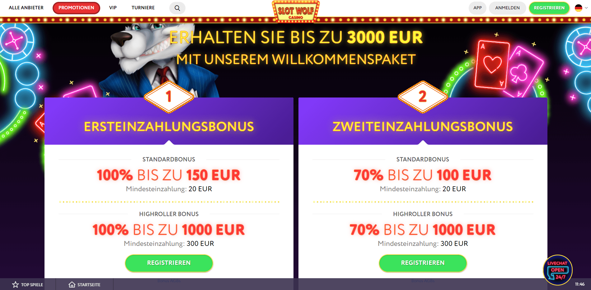Bonus ohne Einzahlung im Slot Wolf Casino