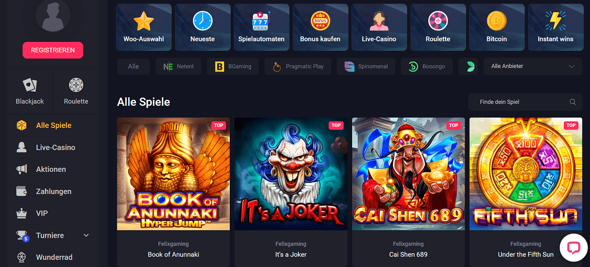 WooCasino Spiele